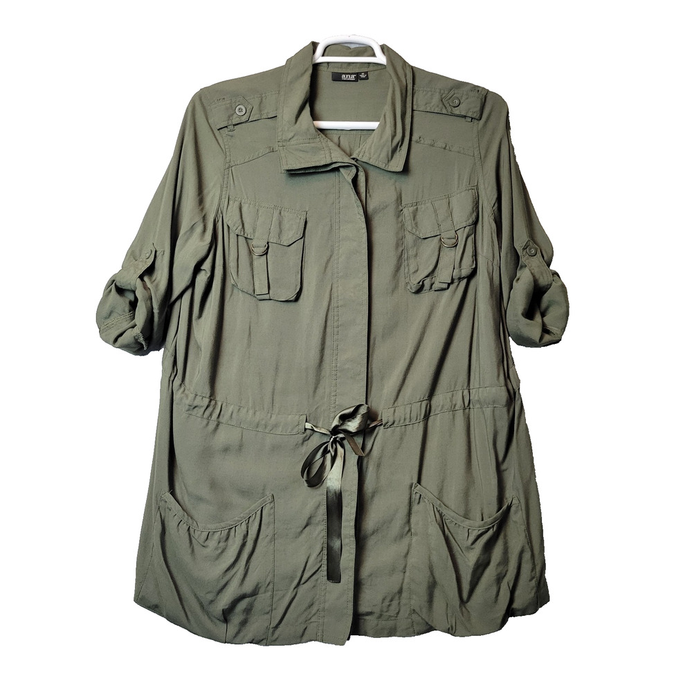 a.n.a Army Green RTS Cinch Waist Button Up Rayon Utility Jacket Women's Plus 1X